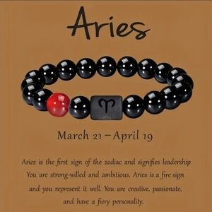 NEW Aries‎ Zodiac Unisex Black & Red Beaded Bracelet
